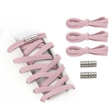 No Tie Shoelaces Elastic Shoe Laces 3Pcs with 2 Metal Buckles, Grey Pink