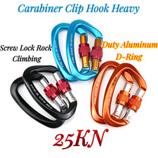 25KN Carabiner Clip Hook Heavy Duty Aluminum D-Ring Screw Lock Rock Climbing New