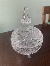 Vintage Large Crystal Footed Candy Sweets Cookie Dish with Lid Decorative Bowl
