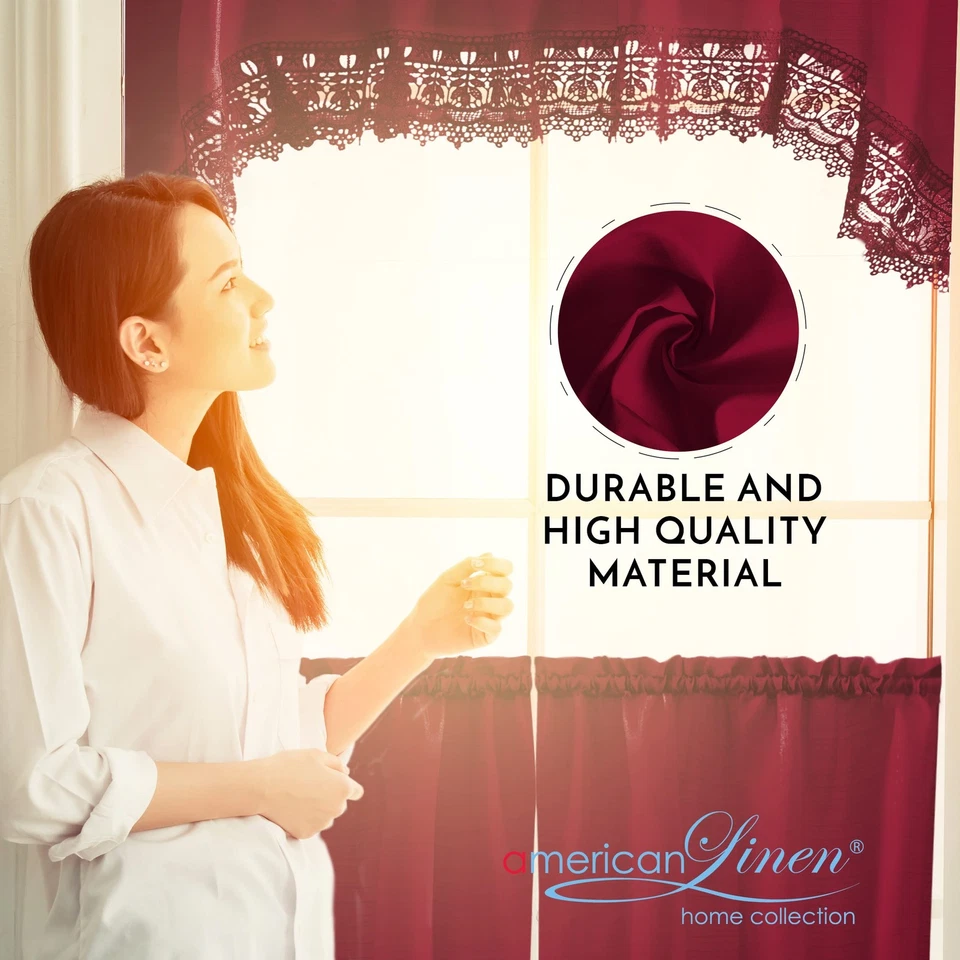 Café Curtains for Kitchen, Bathroom Curtains with Valance, Embroidered lace B... - Image 3 of 4