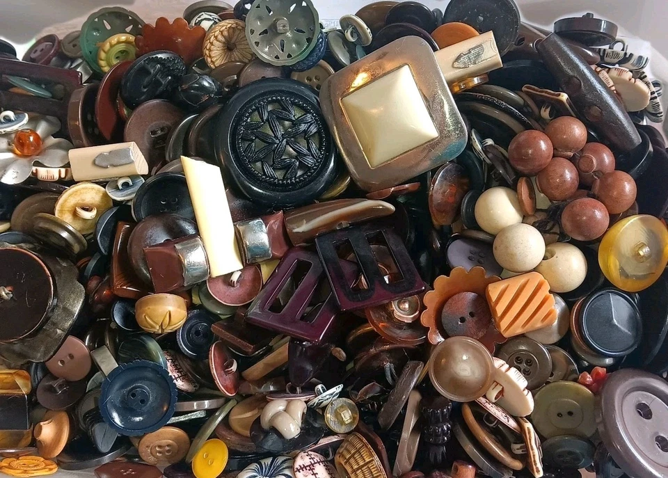 80-95 Botones Vintage Premium Mezcla Plástico Antiguo Material Natural Combinación Metal Foto 3 de 4