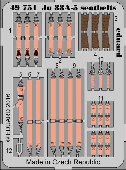 Eduard Accessories 49751 - 1:48 Ju 88A-5 Seatbelts For ICM - Etched Set - New
