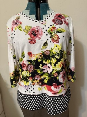 ONQUE CASUAL PULLOVER TOP XL EMBELLISHED FLORAL FESTIVL CASUAL WORSHIP TRAVEL