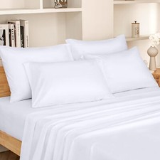 Queen White Bed Linen Set 6 Piece Deep Pocket Microfiber Sheet Set