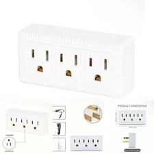3 Outlet Wall Tap Indoor Extender Grounded AC PowerTravel Adapter Plug