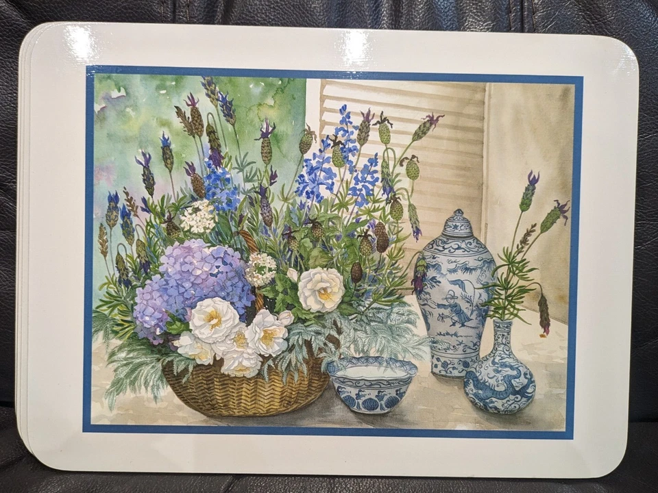 Vintage Set of 6 Jason New Zealand Cork Backed Floral Vase Placemats With Box - Image 3 of 4