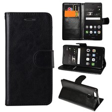 Black Premium Leather Flip Case Cover For Various Mobile Huawei P9 P10 Lite