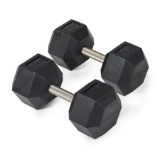 Titan Fitness 65 LB Pair Free Weights, Black Rubber Coated Hex Dumbbell, Straigh