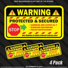 Security Camera Sticker Alarm Caution Home Protected Surveillance Warning 4 pack