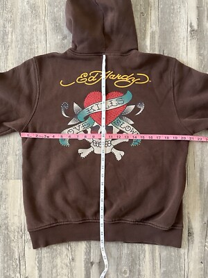 Vintage Y2K Don Ed Hardy Love Kills Slowy Brown Hoodie Sz S