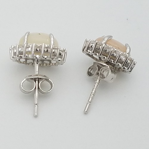 Signed PJC 925 Sterling Silver White Fire Opal & White Topaz 11'mm Stud Earrings - Picture 8 of 11