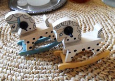 2 Vintage French Wooden Handmade Handpainted Miniature ROCKING HORSES, Dollhouse