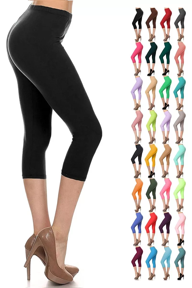 Womens 3/4 Length Cropped Leggings Capri Three Quarter Gym Fitness