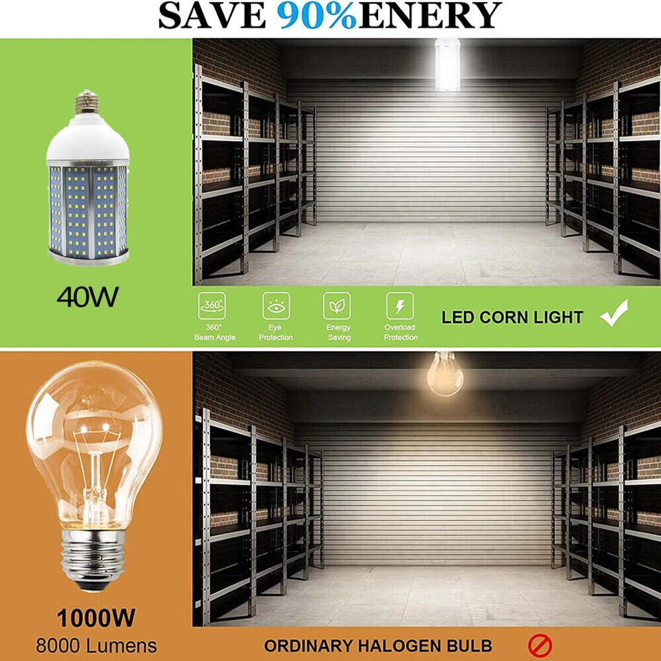 3X E26 E27 LED Corn Light Bulb 320-LEDS Chip 110V Workshop Garage Lamp 5000K 40W - Image 4 of 4