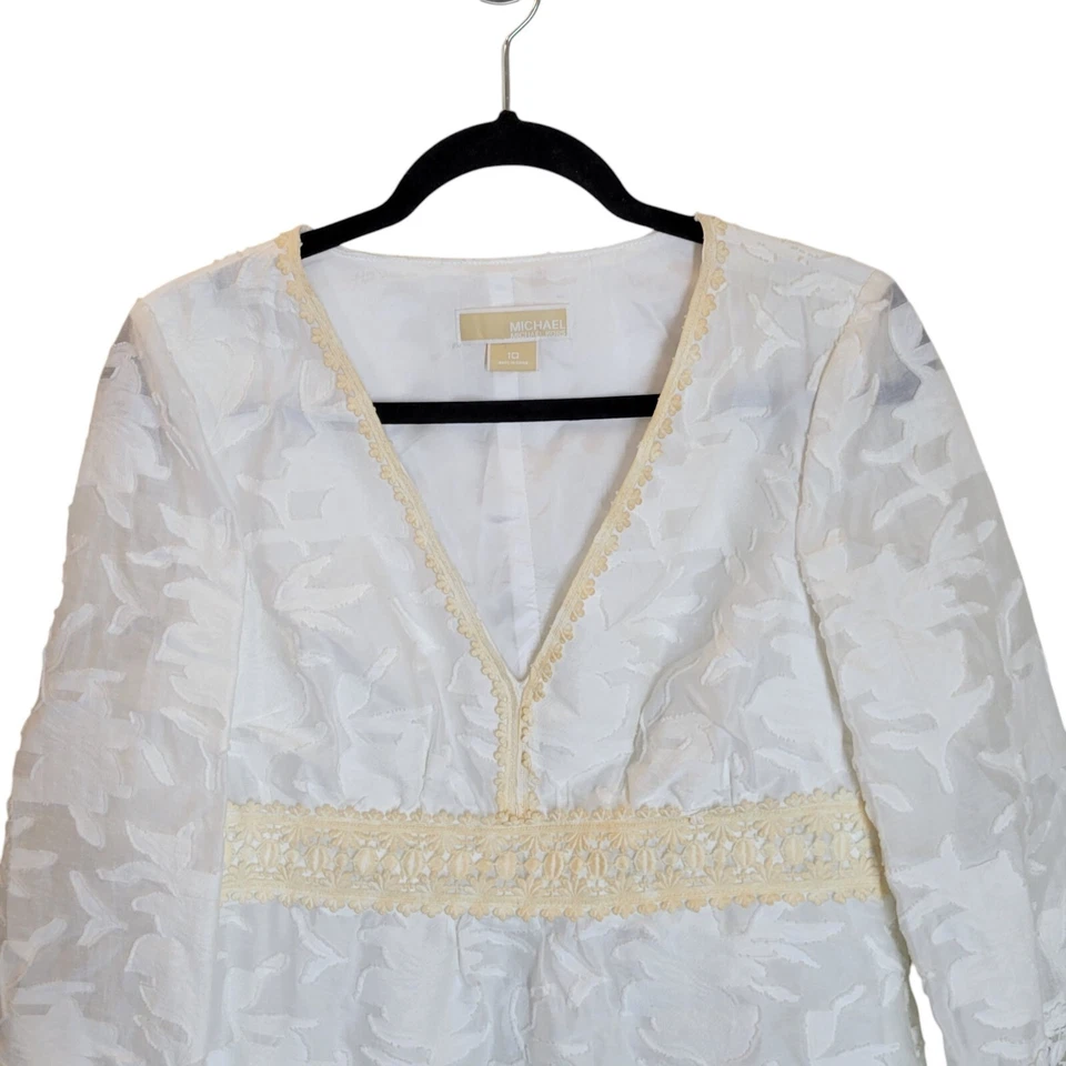 Платье Michael Kors женское размер 10 белое цвета слоновой кости цветочный рукав 3/4 кружевная отделка - Изображение 2 из 4
