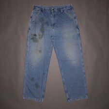 Vintage THRASHED CARHARTT DENIM CARPENTERS PANTS Dungaree Fit Jeans WORN 34 X 30