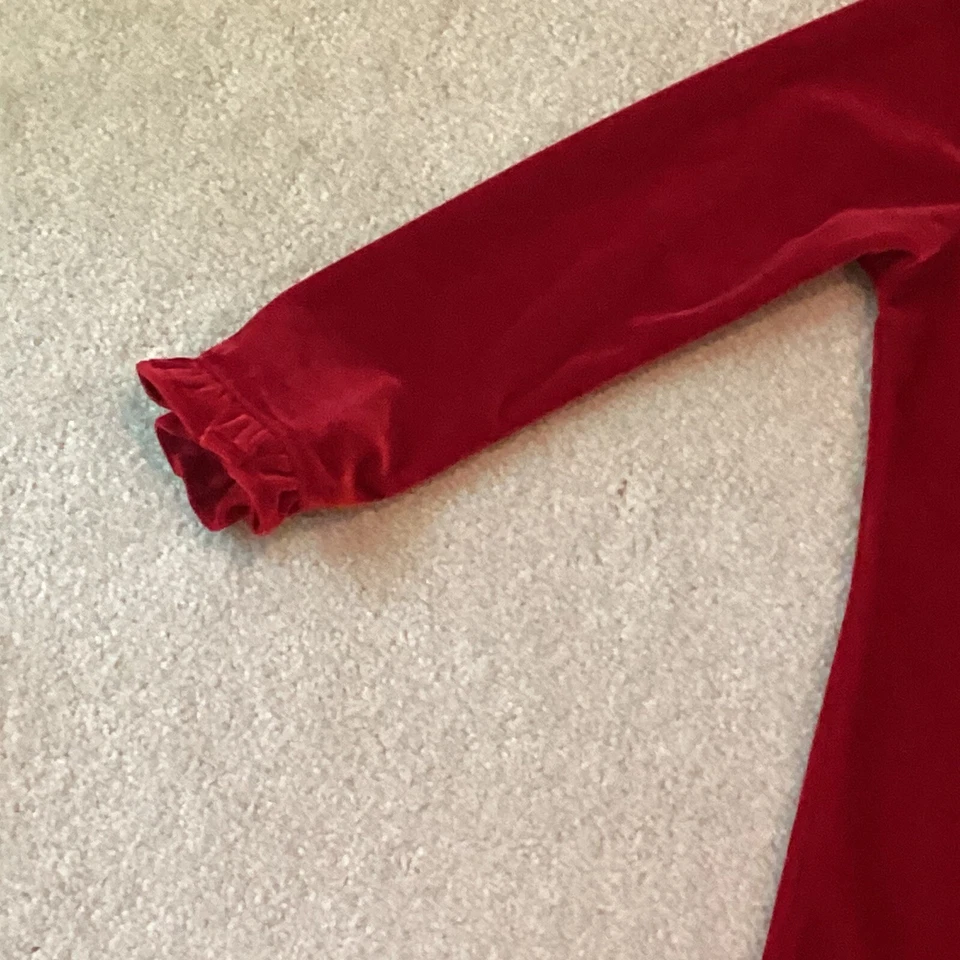 VESTIDO DE FIESTA SOPHIE ROSE TERCIOPELO ROJO, NIÑAS 6, RIBETE EN LA PARTE DELANTERA ES ÁRBOL, PERRO, REGALO Foto 4 de 4