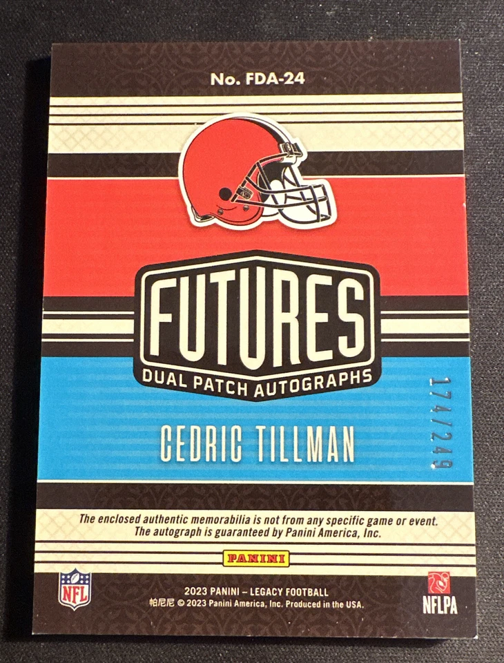 2023 Panini Legacy Football Future Dual Patch Auto Silver Cedric Tillman #/249 - Image 2 of 2