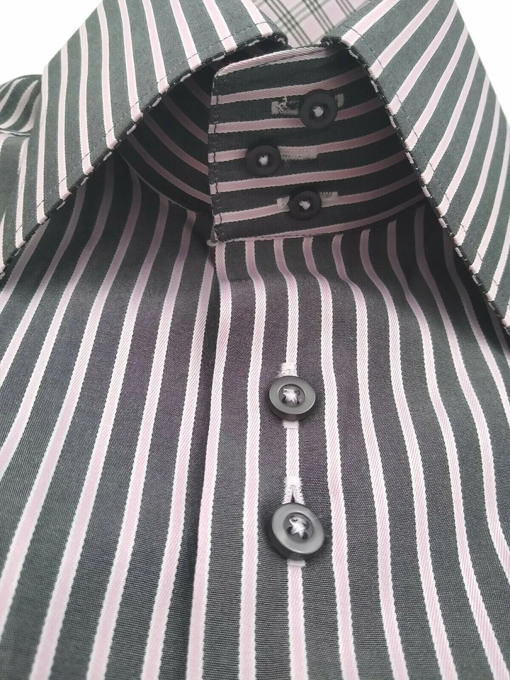 Domani Blue Label Men's Dress Shirt M 32/33 15.5" Pink Black Striped Long Sleeve - Image 4 of 4