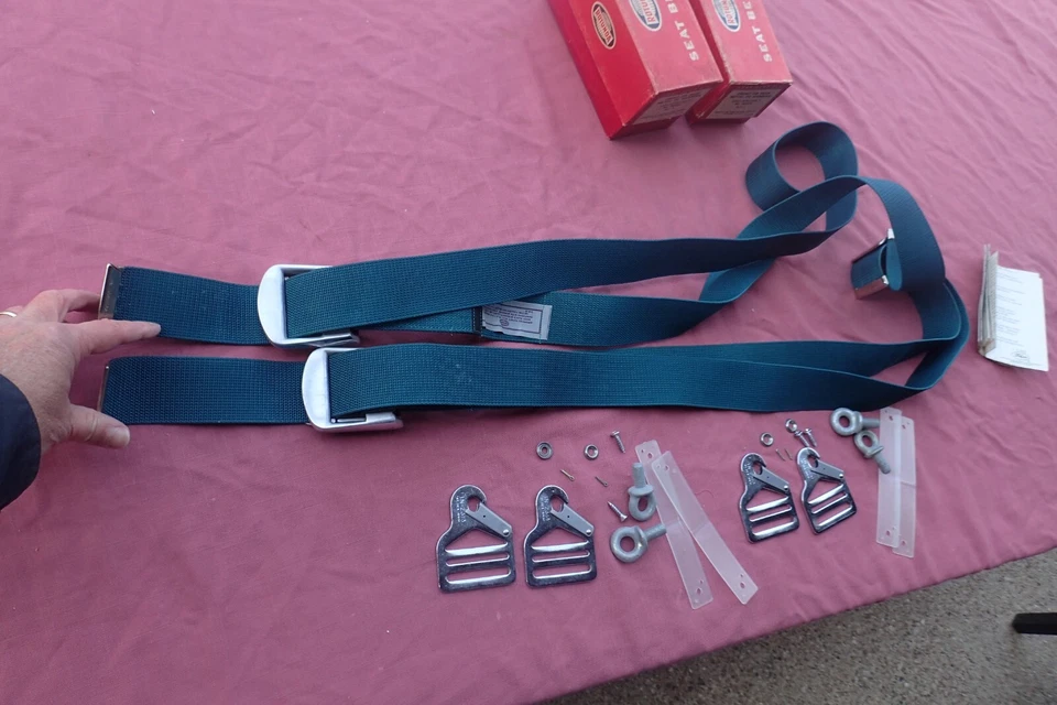 1955-64 Ford, комплекты ремней безопасности Mercury, бирюзовые, новые из старых запасов! Rotunda C3RZ-6261200-C - Изображение 2 из 4