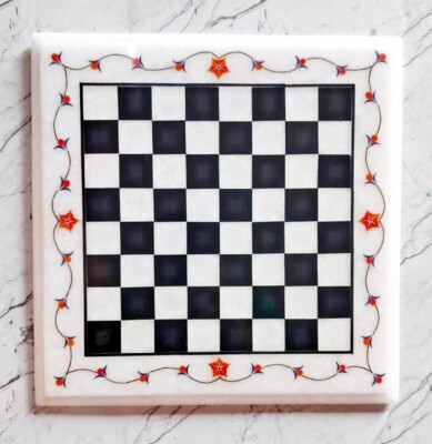 15'' Marble Inlay Chess Board Handmade Inlay chess table top with figures