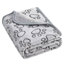 Flannel Puppy Blanket Paw Print for Dog Cat Pet Sleep Mat Washable Soft Warm Bla