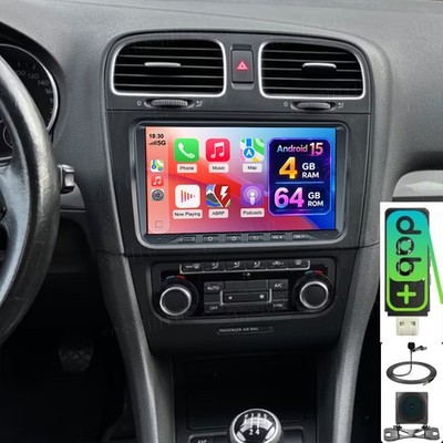 4+64G Android 15 Autoradio Carplay RDS DAB+ für VW Golf V5 MK5 A5 1K 2003-09 Kam