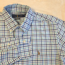 RALPH LAUREN Mens L Long Sleeve Button Blue Check Cotton Shirt "Classic Fit"