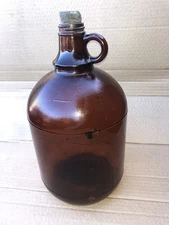 Gallon Jug Amber Brown Glass With Cork Beautiful decorative Piece! Decor