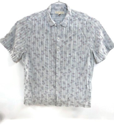 Tricots St Raphael Shirt Mens Large Gray Floral Short Sleeve Cotton Casual
