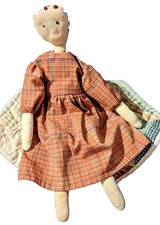 Vtg Country Folk Art Cloth Doll 16  Hand Made Doll  Clothes Cottage Core