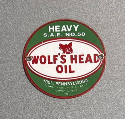 #ad VINTAGE WOLFS HEAD MOTOR PORCELAIN SIGN CAR GAS TRUCK OIL MOTORCYCLE $69.99