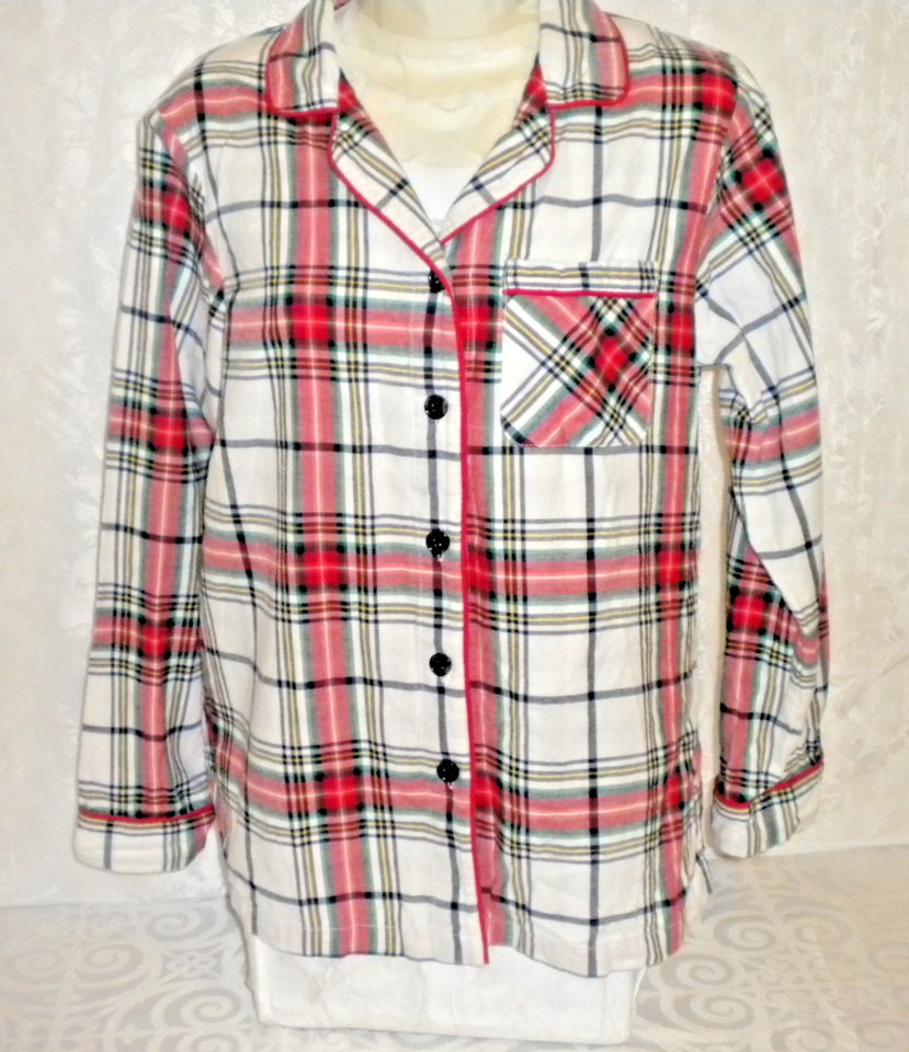 WONDERSHOP 2 PC PAJAMAS SZ S WHITE PLAID BLACK RED 100% COTTON BIN07 | eBay
