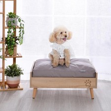 Charlie's Pet Scandi Elevated Pet Bed - Frame & Mattress (Natural Pine/Grey) - 6