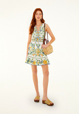 NEW WITH TAG Farm Rio Off-White Emily Floral Tapestry Ruffled Mini Dress Medium