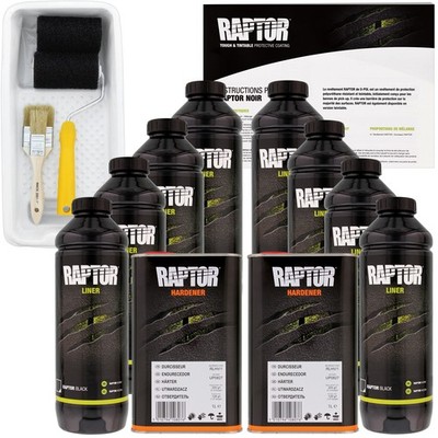 Raptor Black Urethane Spray-On Truck Bed Liner Kit Roller,Tray & Brush, 8 Quarts