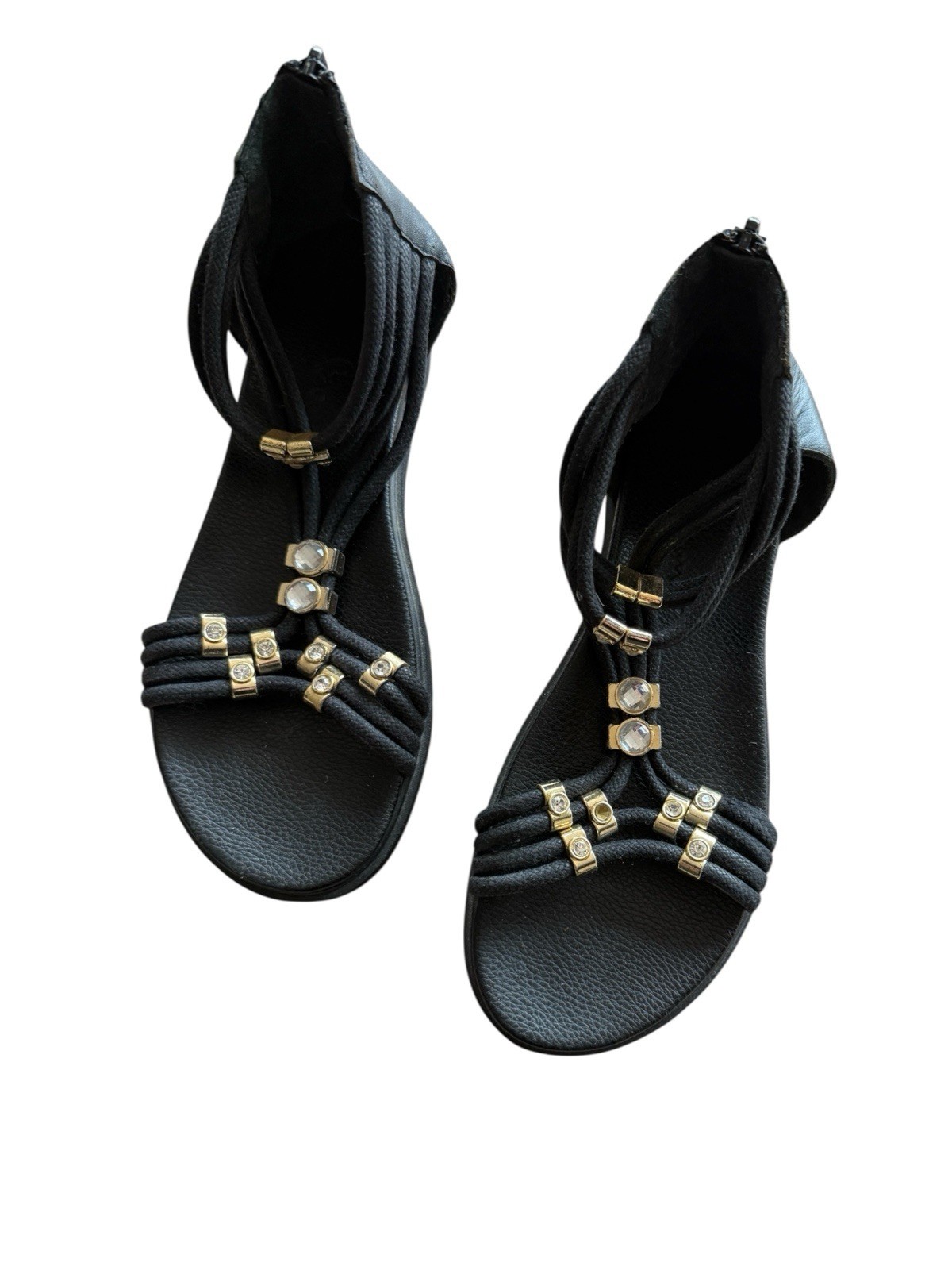 Bambi Women’s Genuine Leather Black Gladiator Sandals w/ Rhinestones – Size 6.5