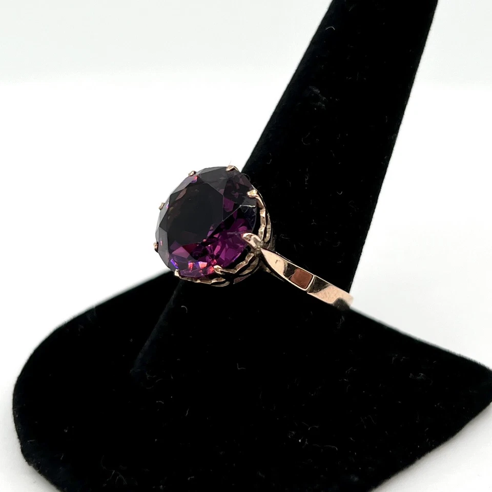 10k Rose Gold Big Round Simulated Amethyst Cocktail Ring Sz 9.5 (2301583-14) - Image 4 of 4