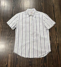 J. Crew Secret Wash Short Sleeve Button Up Shirt Men’s Medium Slim Blue White 