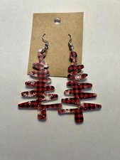 Christmas Tree Design Snowflake Pattern Dangle Earrings PU Leather Jewelry Gift