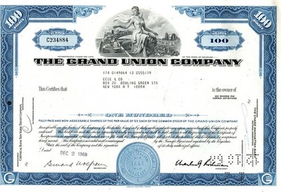 The Grand Union Company - Original Stoc Certificate - 1968 - C234884