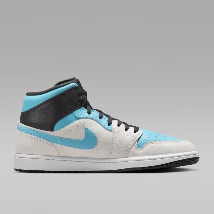 New Nike Jordan 1 Mid SE Shoes - White/ Blue Chill/ Black (IM6567