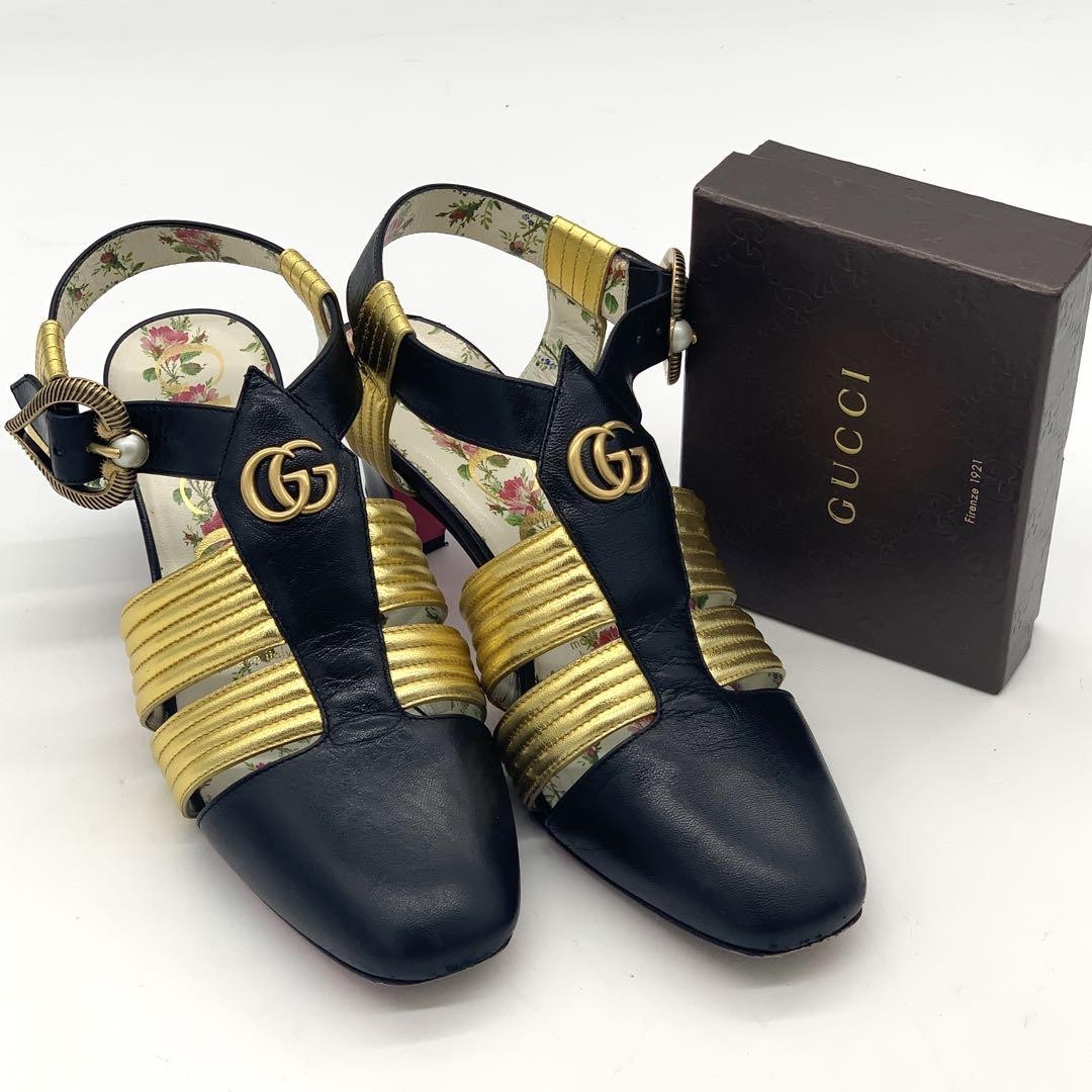 APL GUCCI Mules Sandali Tacco GG Marmont Pelle Multicolore EU36 US6 90589c