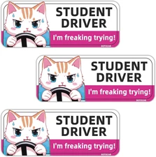 Funny Student Driver Magnet for Car - 3 Pack 9x3.5 Pink Magnetic Reflective Fu