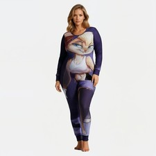 Purple Bunny Body Art Pajamas Stretchy Maternity/Nursing Jumpsuit One Piece 