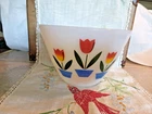 Vintage Kitchen Fire King Tulip Mixing Bowl 8.5" Diameter 5 1/4" Red Blue Green