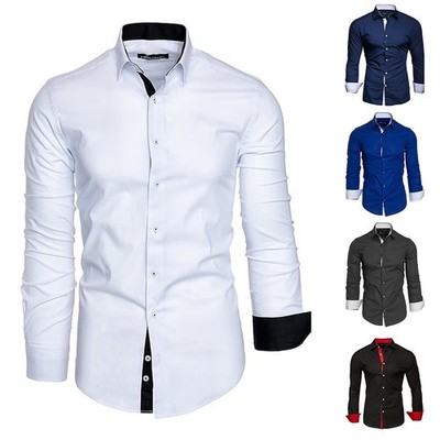 Einfarbiges Herrenhemd mit Revers, Langarm Button Down Bluse Oberteil zum Styling