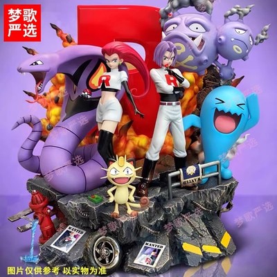 Cartoon Team Rocket Jessie James Meowth 15in PVC Figures Statues Model Toy Gifts