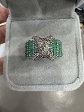 925 Sterling Silver Ring Emerald Natural Gemstone jewelry Size 7 X Design