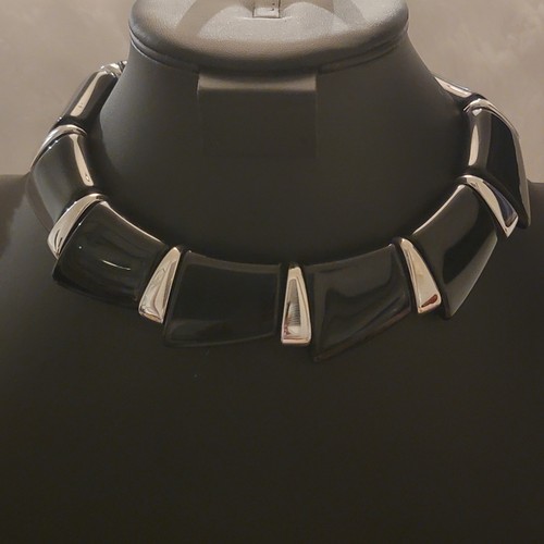 Vintage Napier  Runway Collar Necklace 1988 Black Book Like Pcs w/Silver Spacers